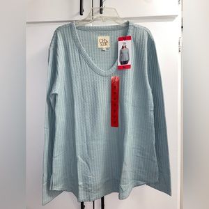NWT Sizes Medium Chaser Brand V Neck Light Blue Thermal Long Sleeve Shirt